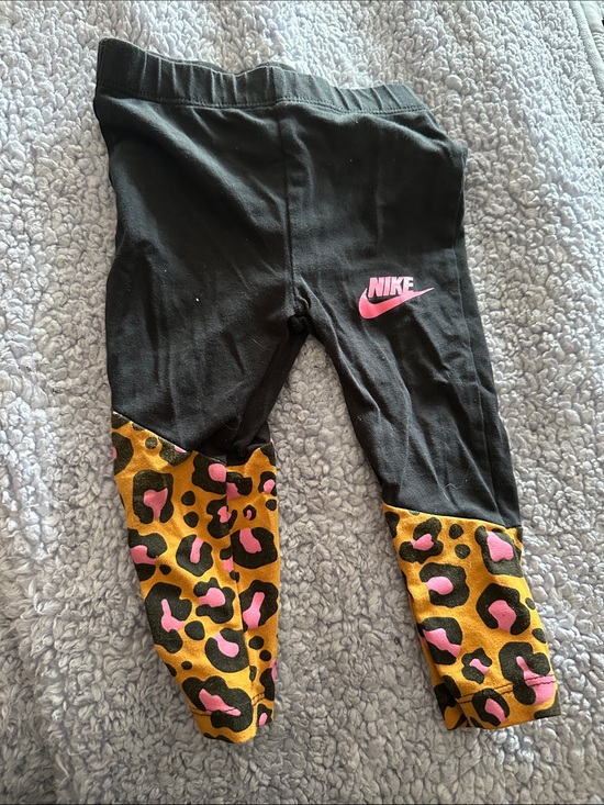Nike Other - Nike Black Leggings with Pink Logo & Yellow Leopard Panels